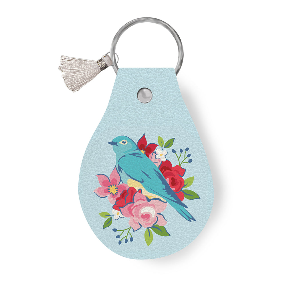 Leather Circle Keychain Bluebird by Lori Holt