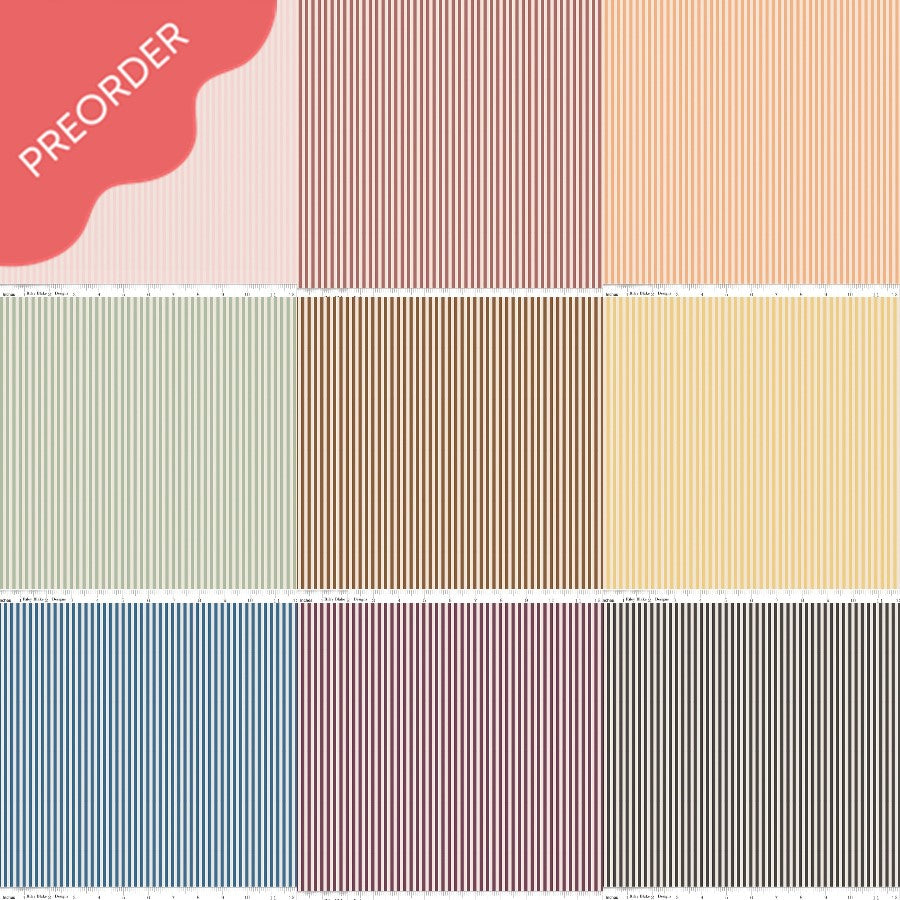 Riley Blake Stripes 1/8" With Ivory Fabric Bundle 9 Colors