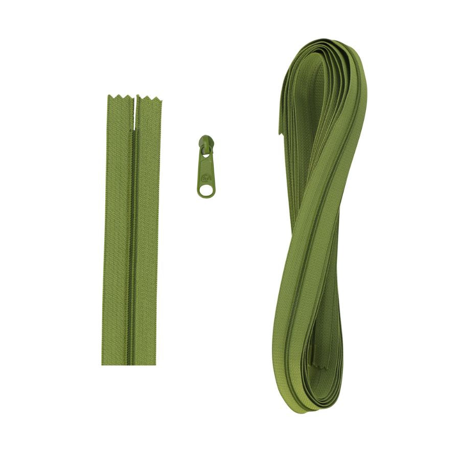 By Annie Zippers by the Yard Olive Green 4 yards of Zipper Tape with Pulls
