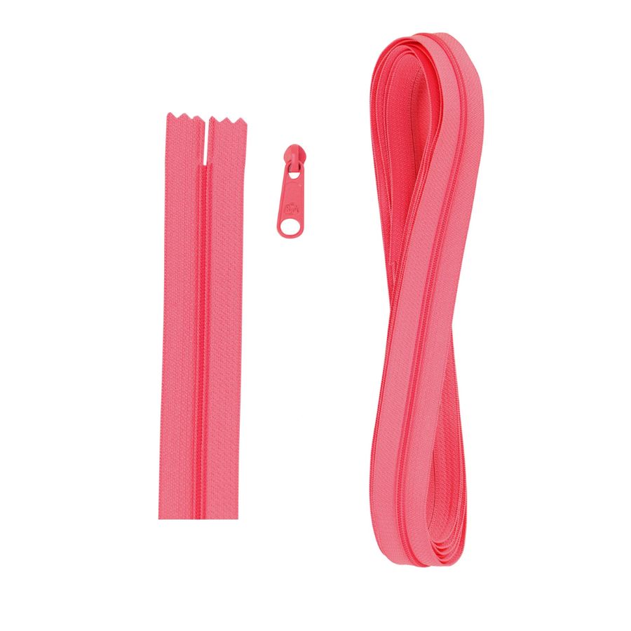 By Annie Zippers by the Yard Coral Pink 4 yards of Zipper Tape with Pulls