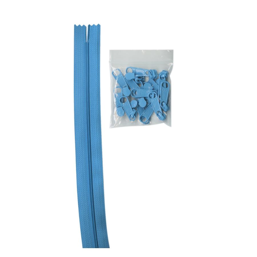 By Annie Zippers by the Yard Parrot Blue 4 yards of Zipper Tape with Pulls